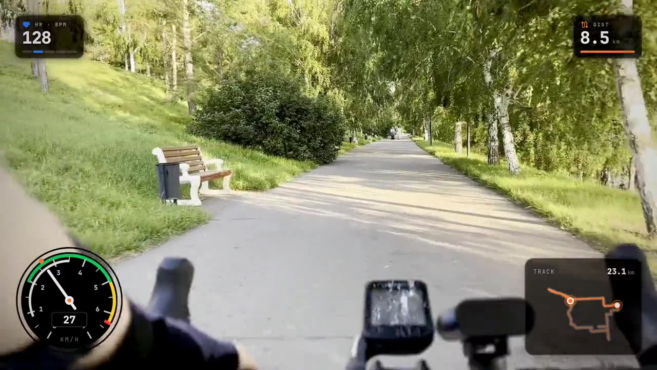 A ride video with the SirenGPX speed and metrics overlay burned in