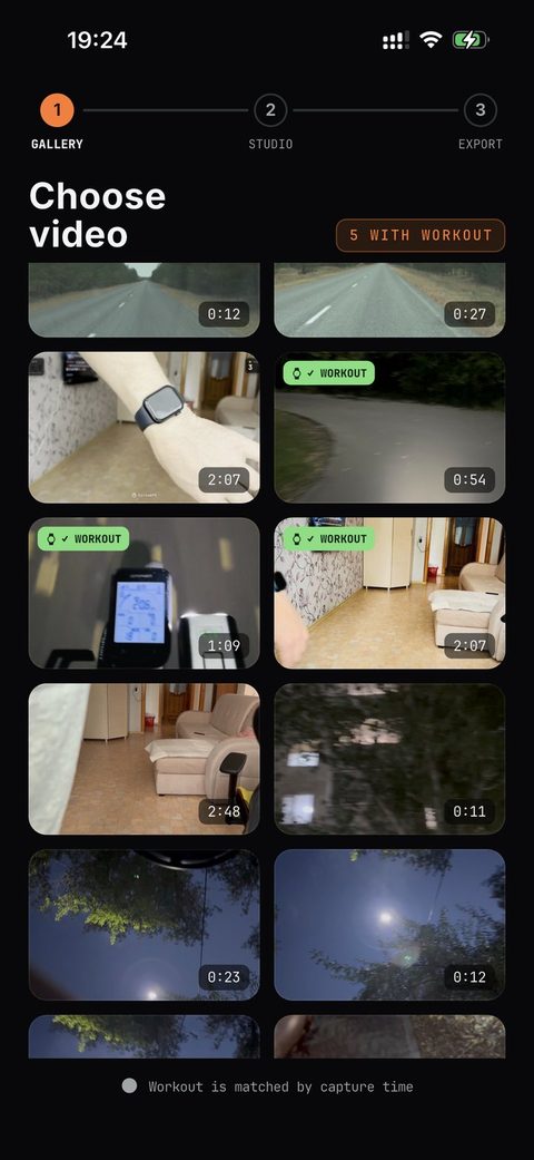 SirenGPX matching a video from Photos to a workout