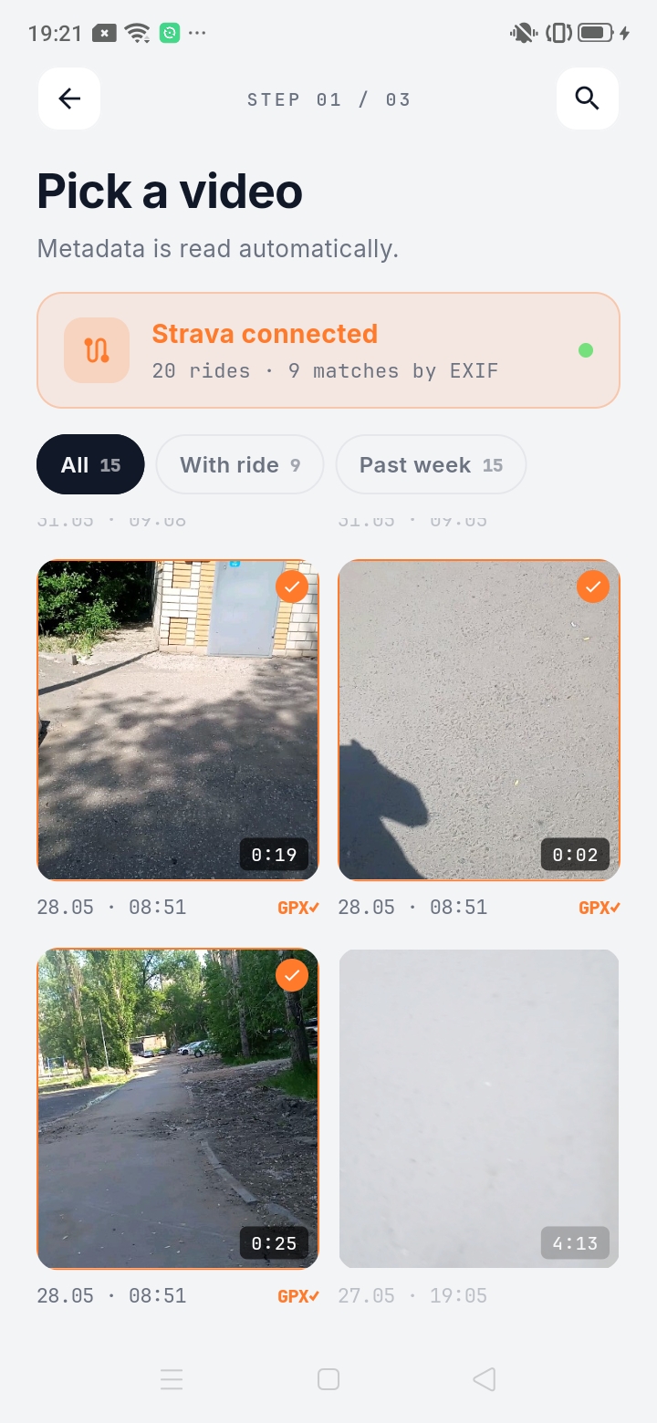 SirenGPX matching a gallery video to a workout